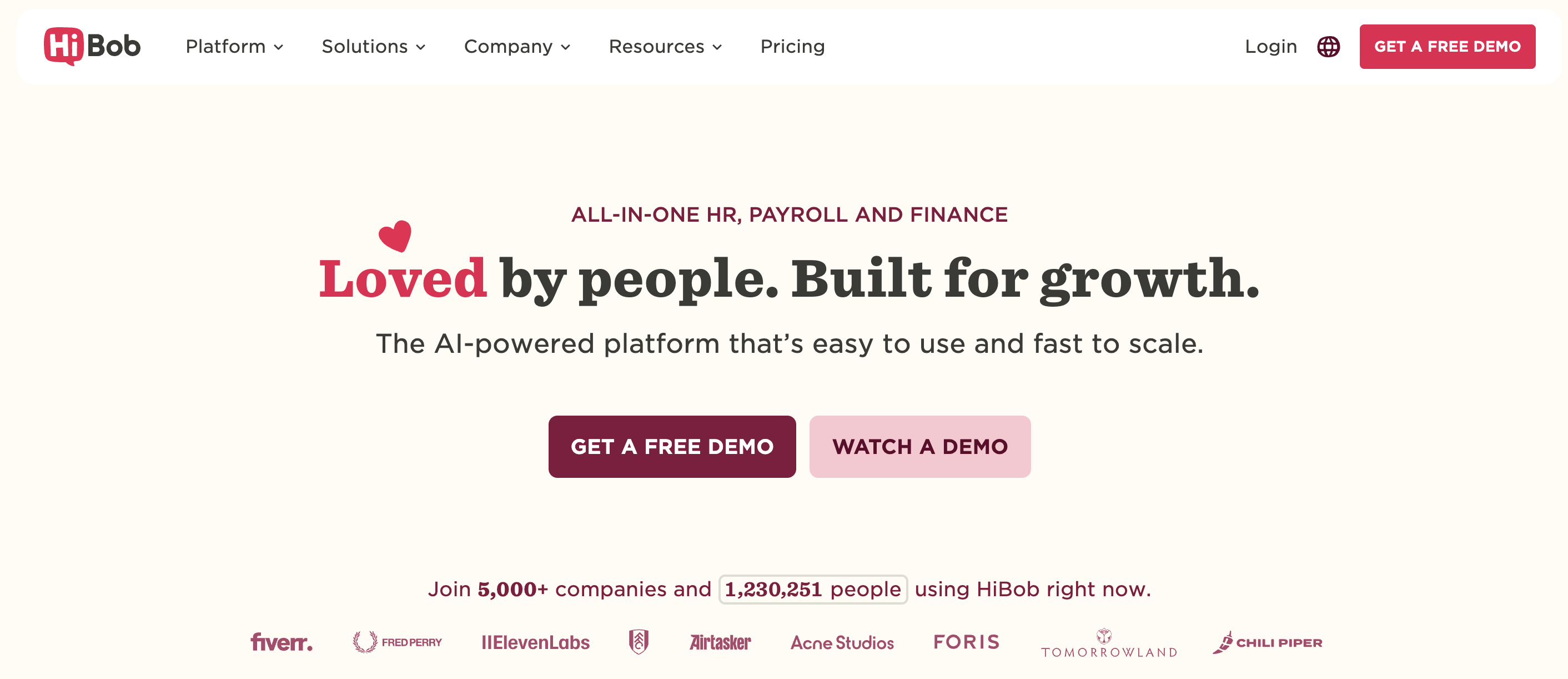 HiBob dashboard screenshot