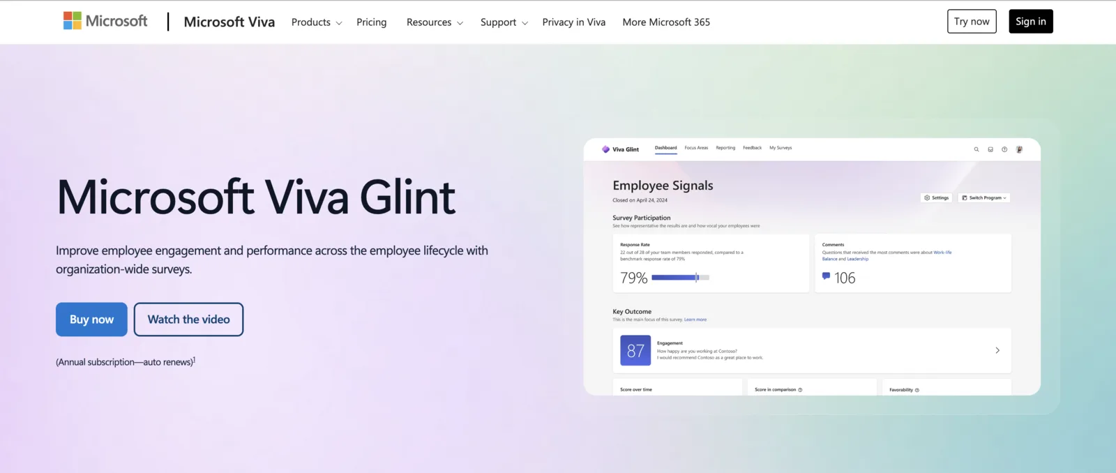 Microsoft Viva Glint engagement survey report inside the Microsoft 365 environment