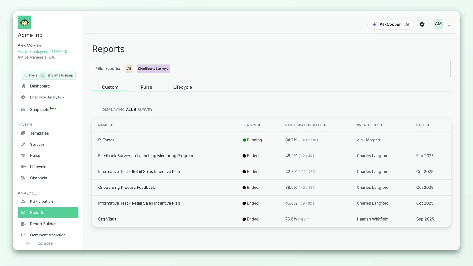 The Dashboard heatmap with the Compare Survey control open, ready to overlay two survey periods.