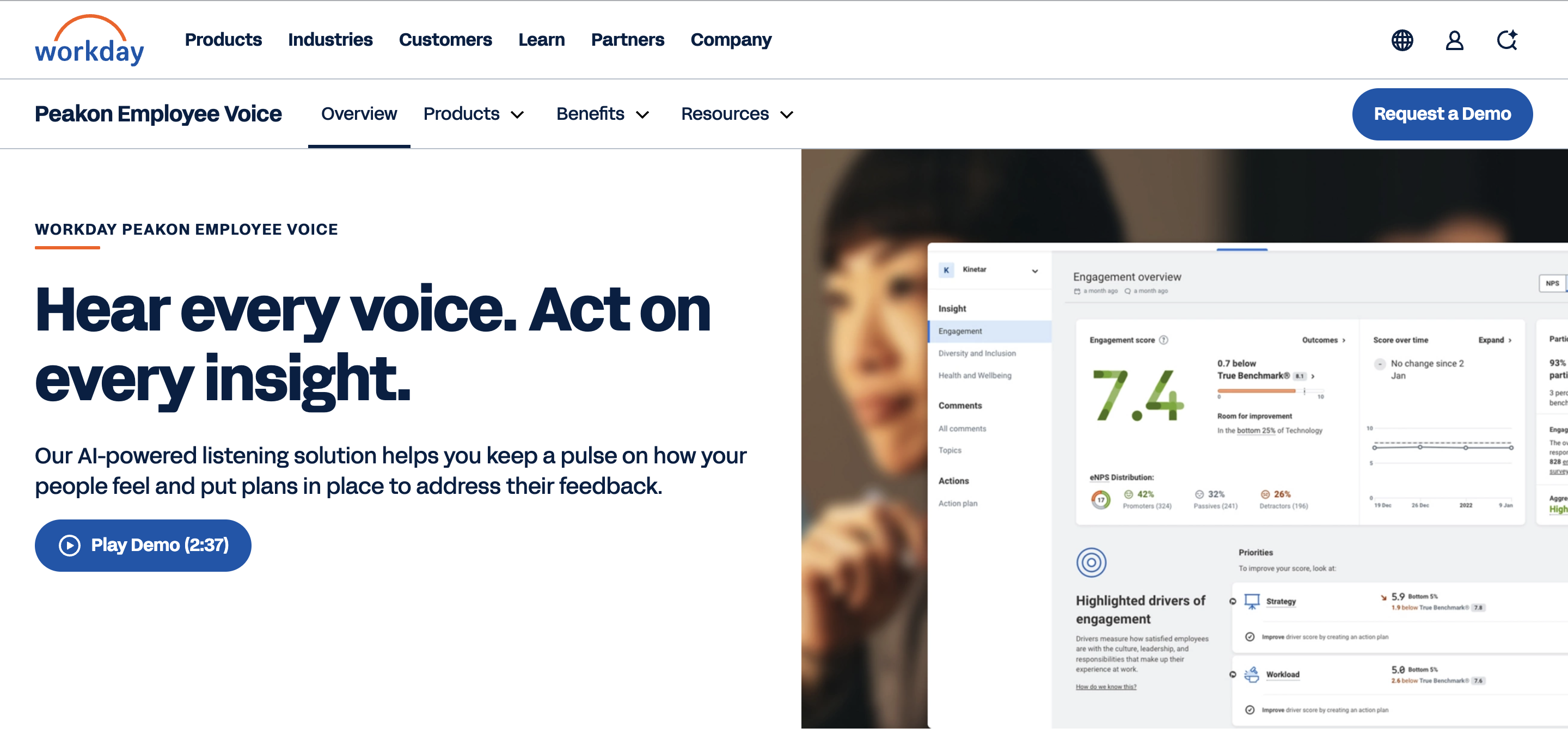 Workday Peakon employee retention software dashboard view